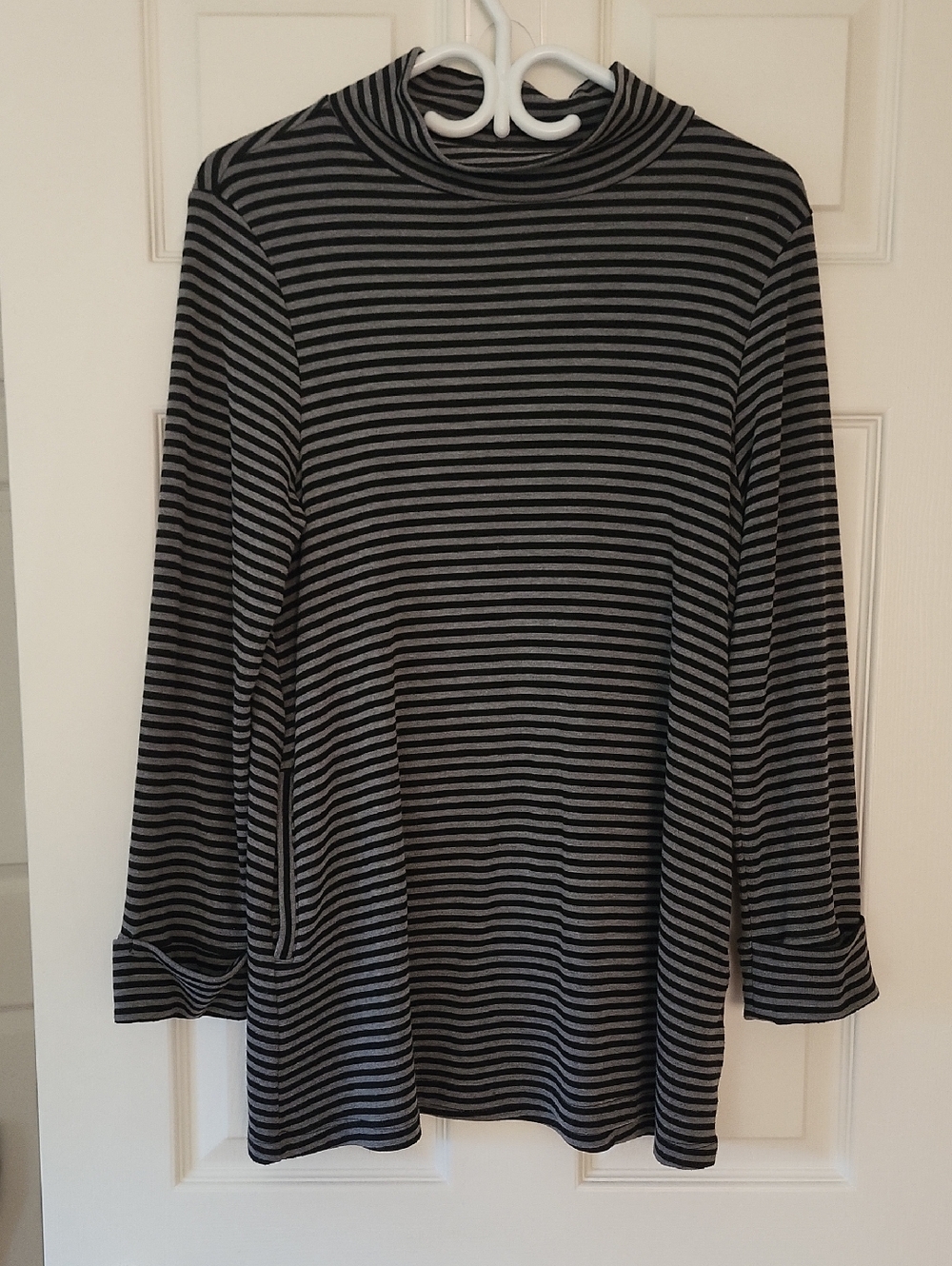 Striped Mock Neck Tunic Top - Black & Gray  - Shannon Passero